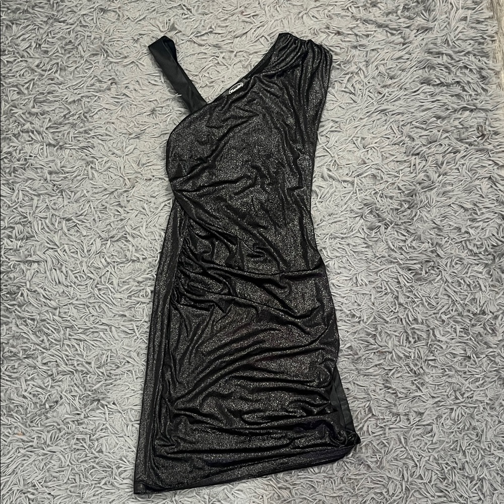 Mandee Shimmering Black One-Shoulder Dress